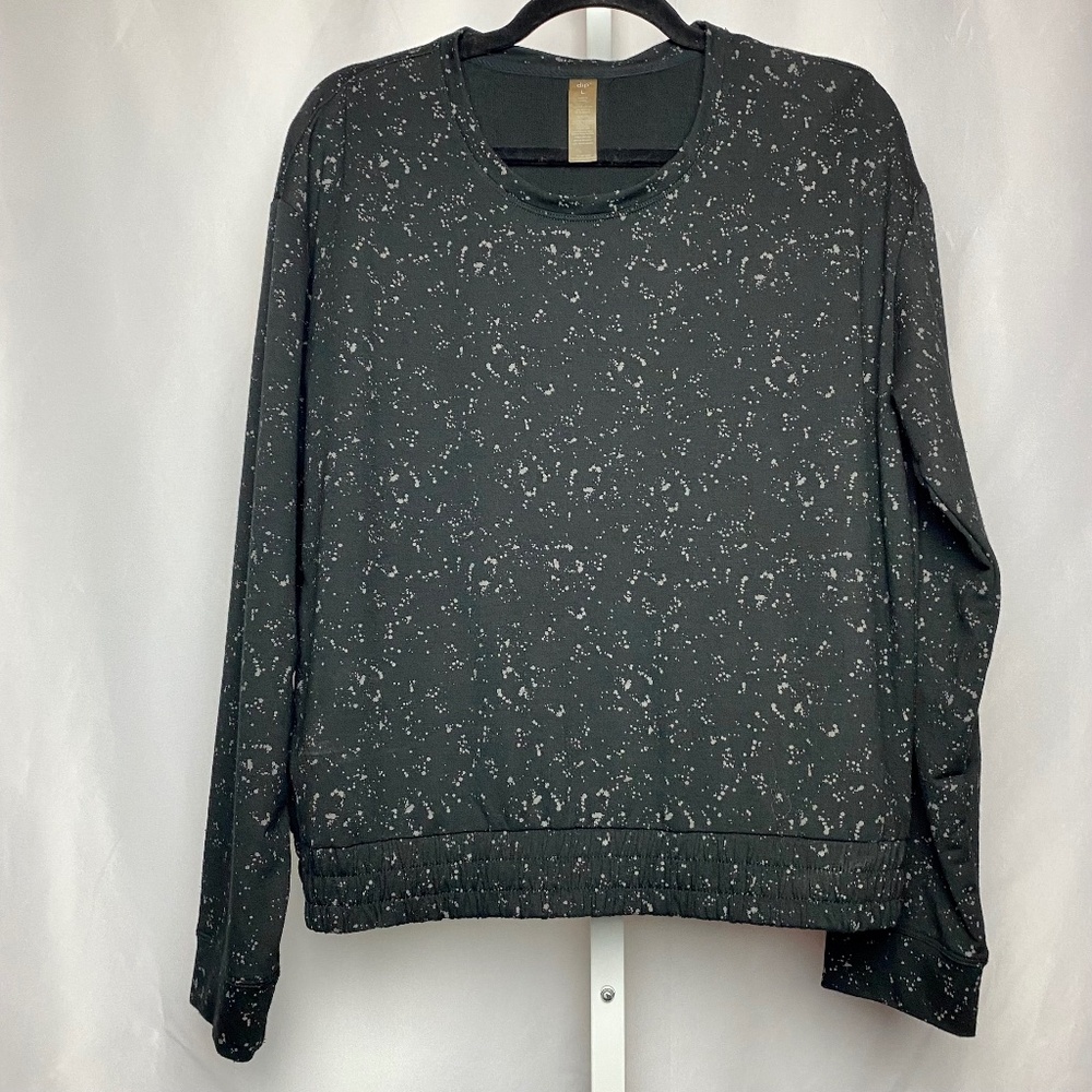 dip Womenʻs Long Sleeve Black w/ Grey Splatter Sweater Top w/ Elastic Hem Large